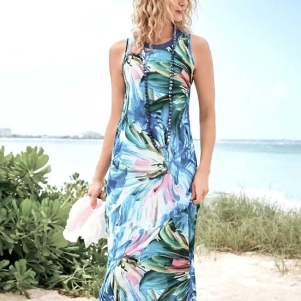 Soft Surroundings Penelope Sleeveless Tropical Print Maxi Dress Size XS NWT - Picture 4 of 10